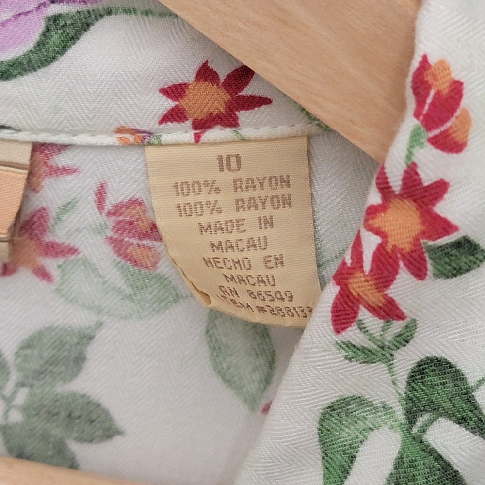 Vtg 90s Original Island Sport White Purple Floral Print Button Up Maxi Dress 10 - Picture 10 of 10